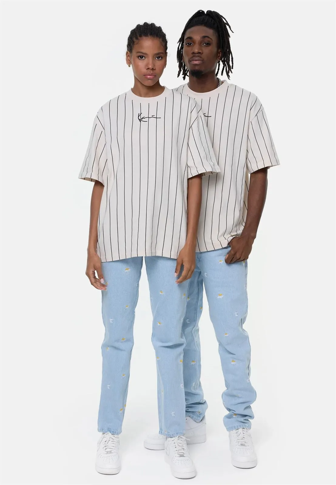 Camiseta KARL KANI 6038453 kk small signature pinstripe tee light sand/black