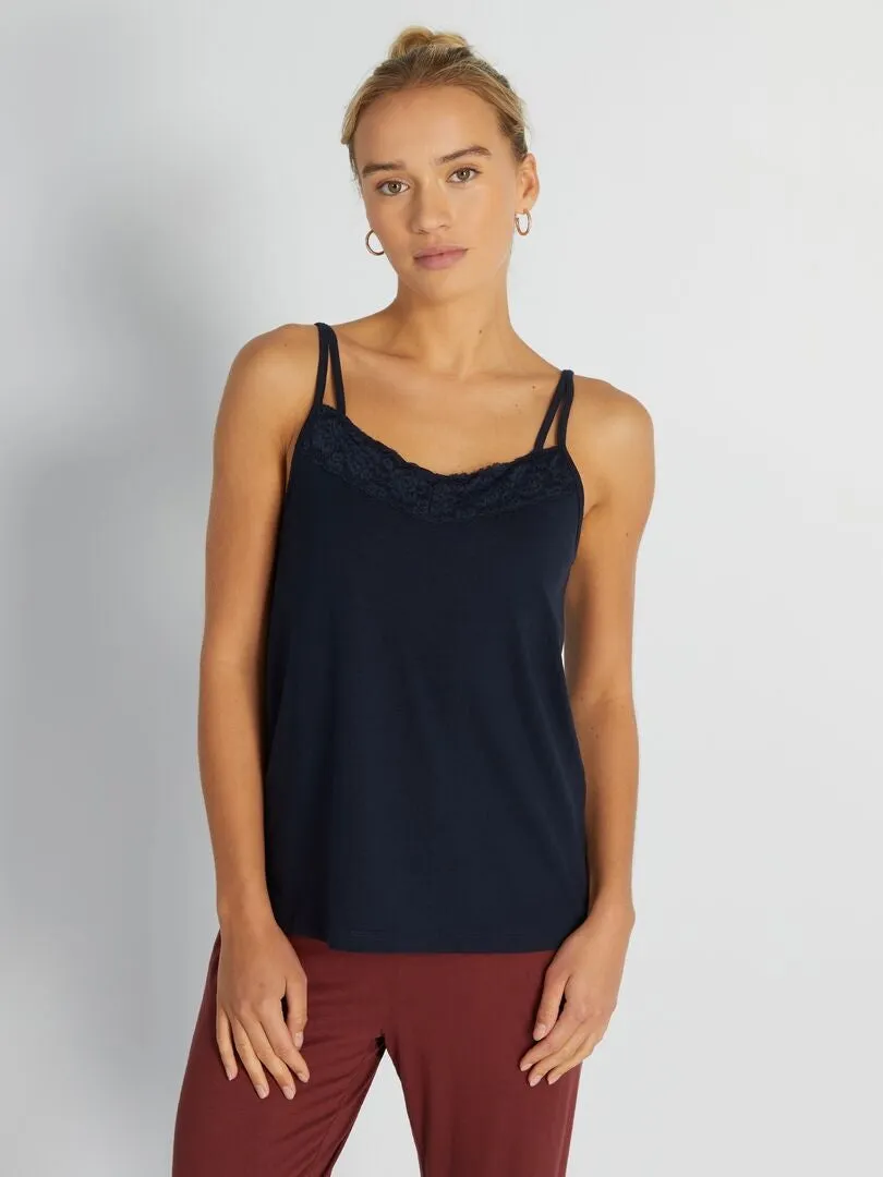 CAMISETA POSOPERATORIA DE PIJAMA DE TIRANTES FINOS  AZUL