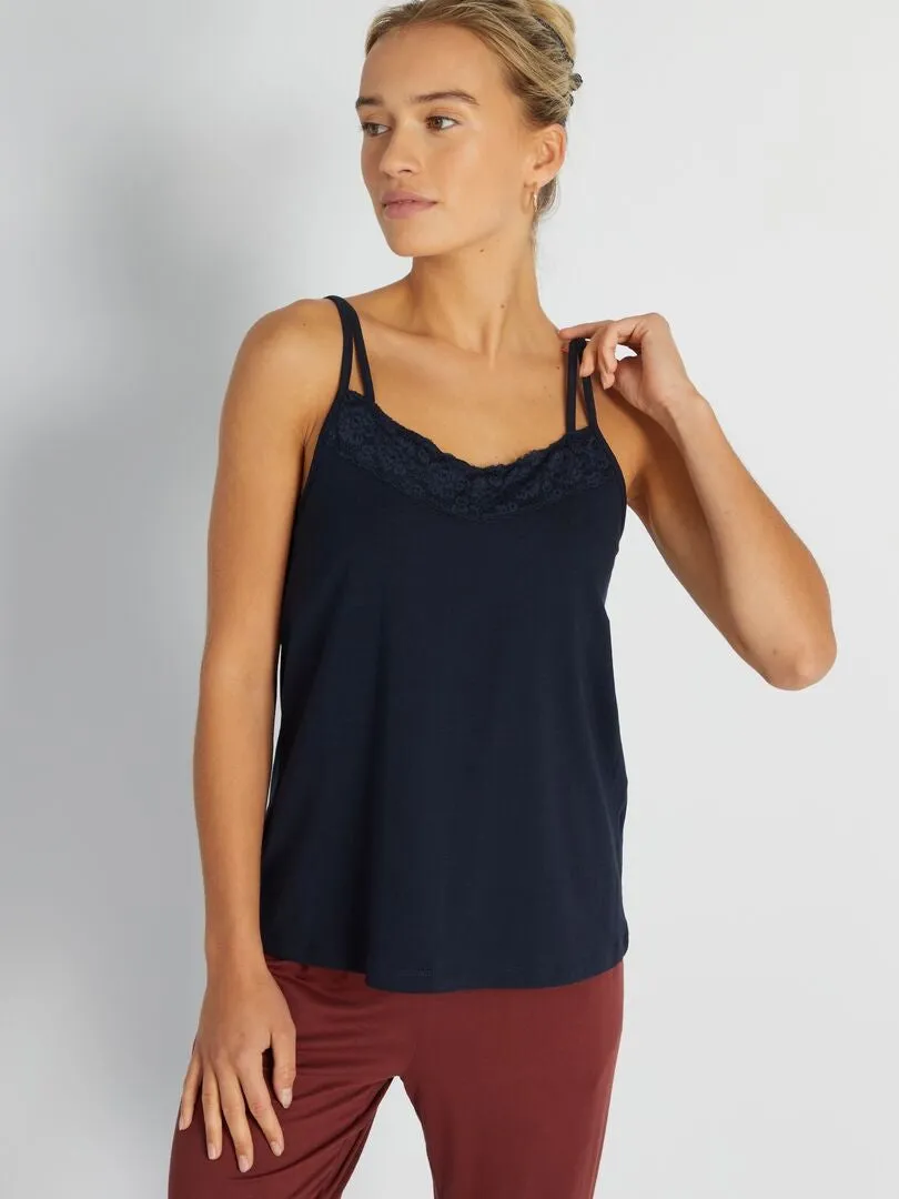 CAMISETA POSOPERATORIA DE PIJAMA DE TIRANTES FINOS  AZUL