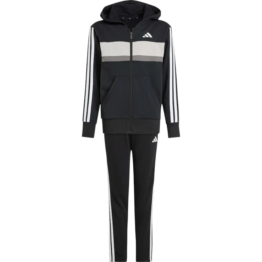 CHANDAL ADIDAS J 3BANDAS TIB FLEECE NEGRO GRIS BLANCAS JC7520 NIÑO NIÑA