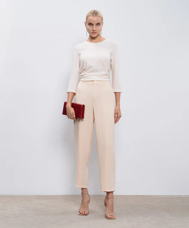 Chloe Beige pants with textured ribbon