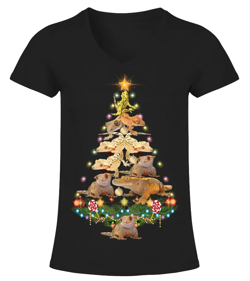 CHRISTMAS TSHIRTS FOR CRESTED GECKO LOVERS CAMISETA CUELLO PICO MUJER