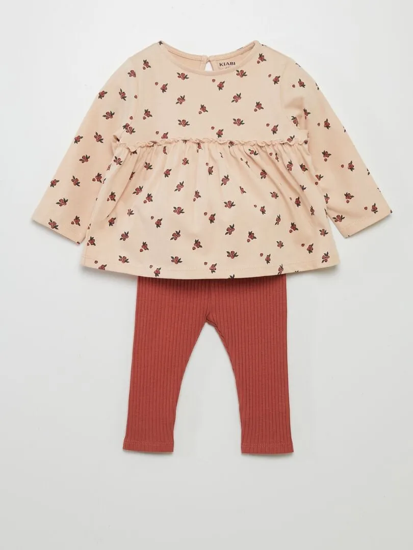 CONJUNTO DE CAMISETA + LEGGING ESTAMPADO 2 PIEZAS  BEIGE