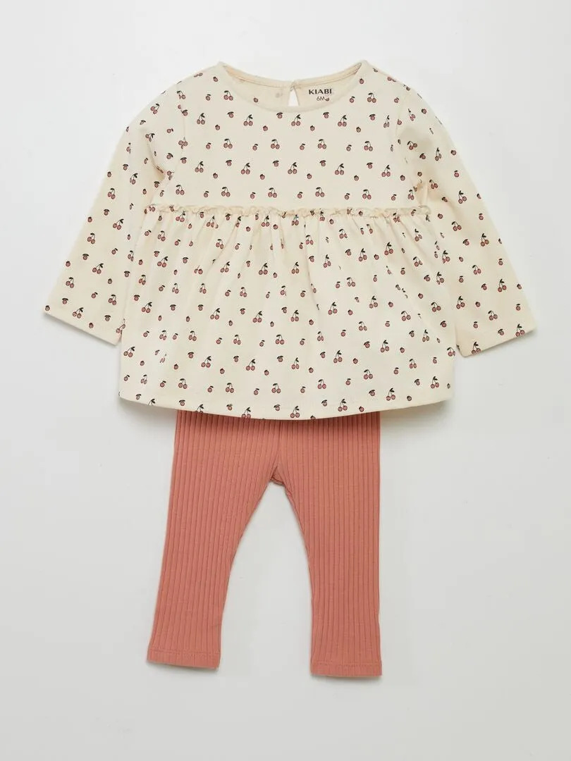 CONJUNTO DE CAMISETA + LEGGING ESTAMPADO 2 PIEZAS  BLANCO