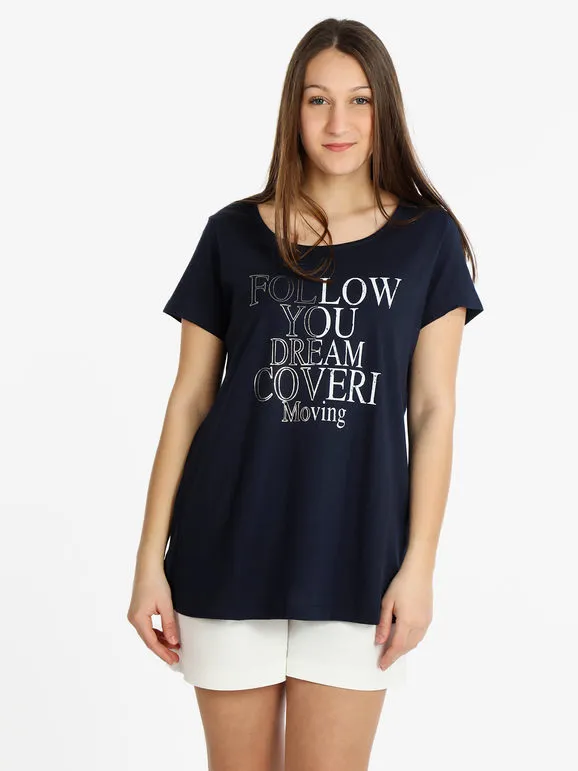 Coveri Moving Camiseta de mujer de algodón de manga corta con texto