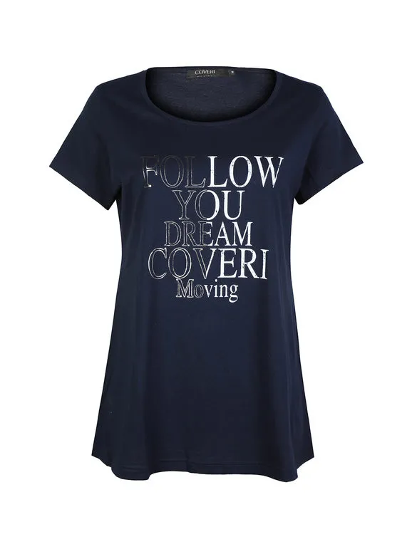 Coveri Moving Camiseta de mujer de algodón de manga corta con texto