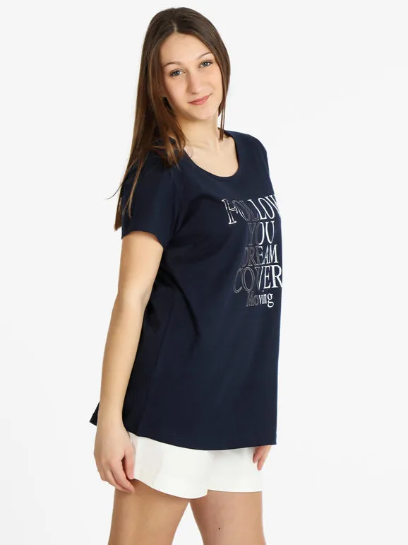 Coveri Moving Camiseta de mujer de algodón de manga corta con texto