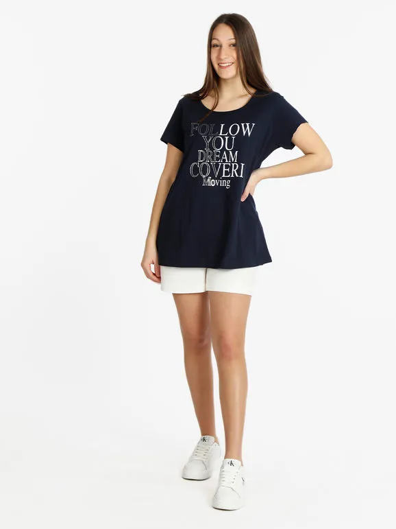 Coveri Moving Camiseta de mujer de algodón de manga corta con texto