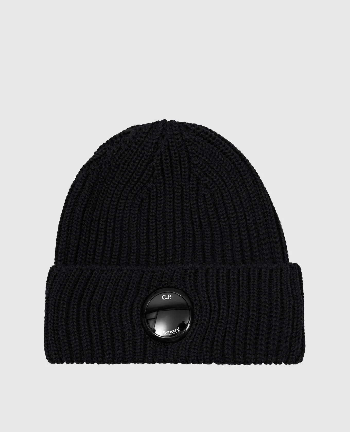 C.P. Company Black wool cap with logo patch