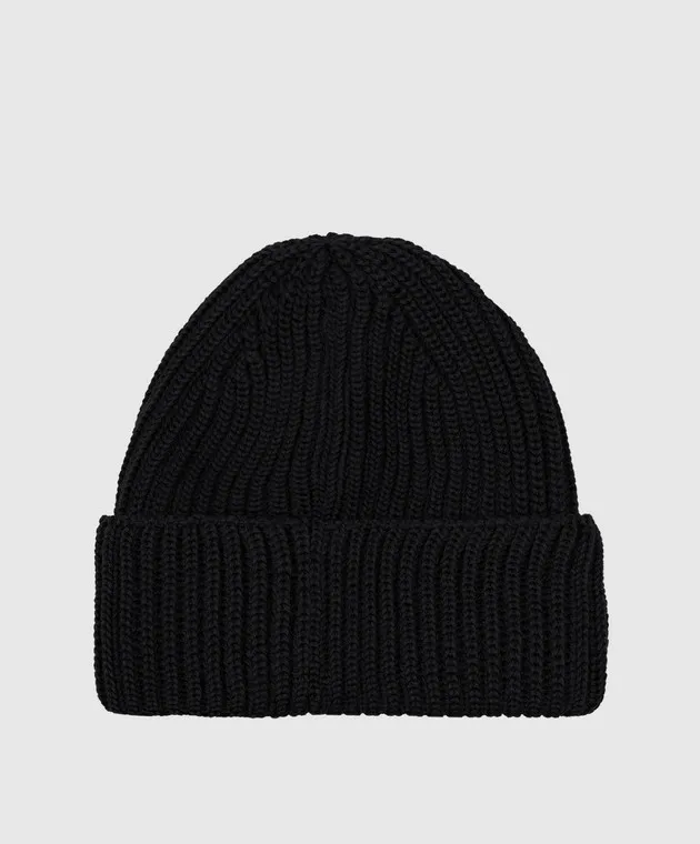 C.P. Company Black wool cap with logo patch
