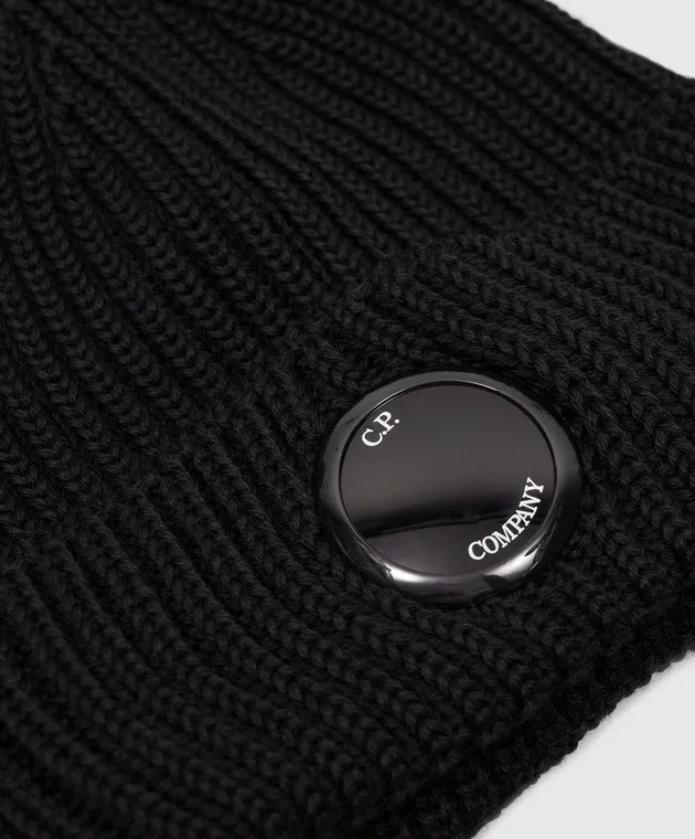 C.P. Company Black wool cap with logo patch