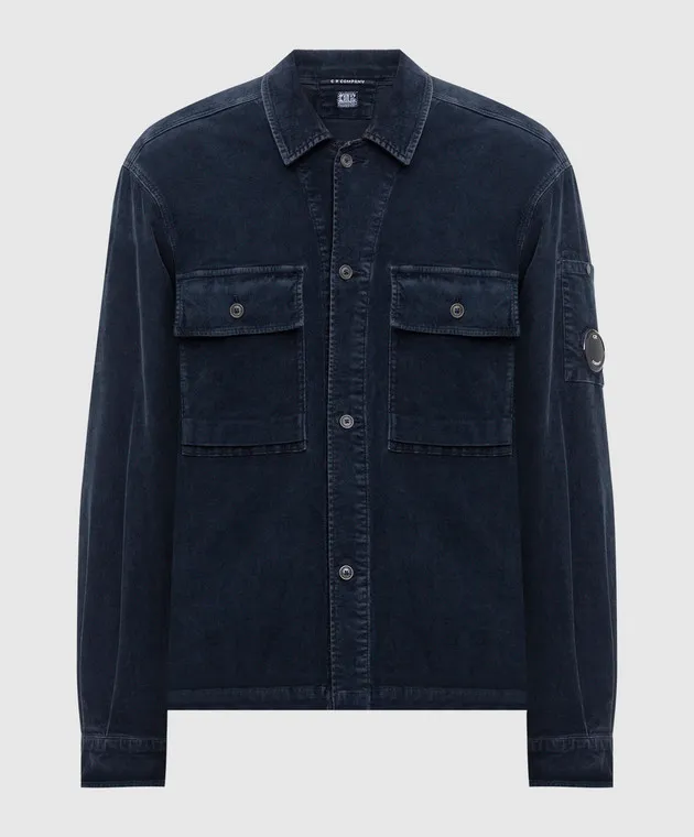 C.P. Company Blue corduroy shirt with logo patch