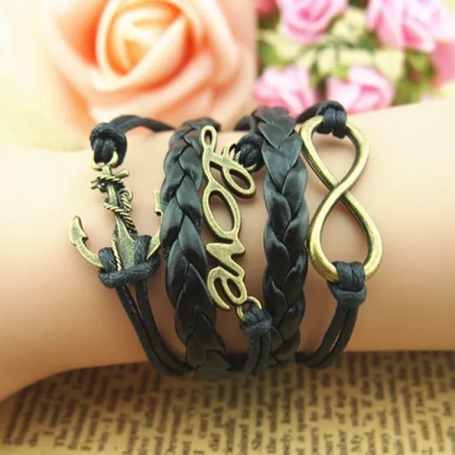 Cute Love Anchor Weave Infinity Bracelet