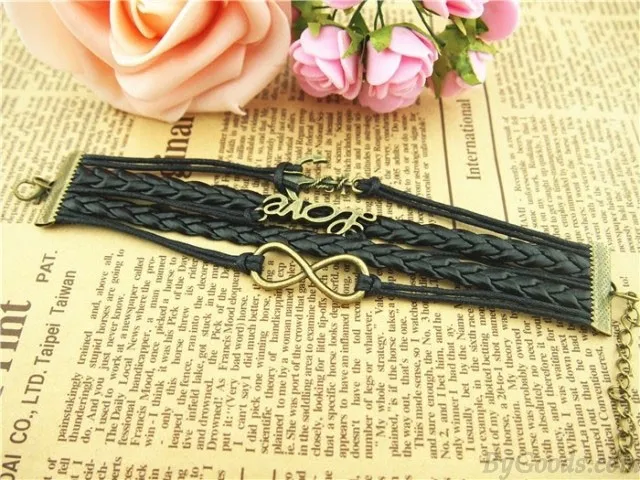 Cute Love Anchor Weave Infinity Bracelet