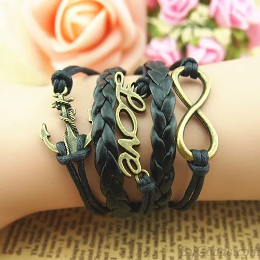 Cute Love Anchor Weave Infinity Bracelet