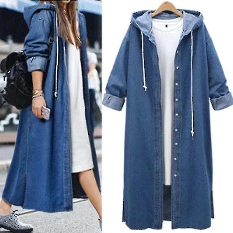 Damas Baggy Denim Chaquetas Manga Larga Manga con cordón Gabardina Otoño Sudaderas con capucha Abrigos