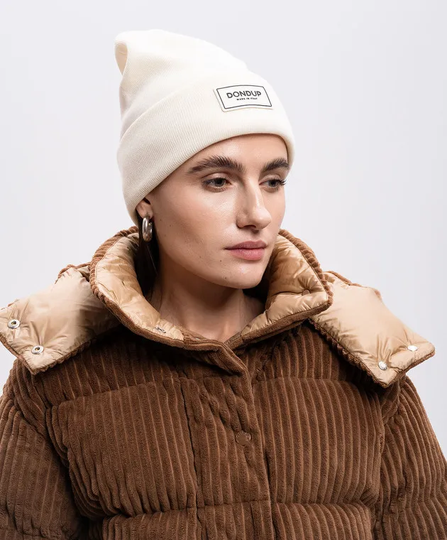 Dondup White wool cap with logo