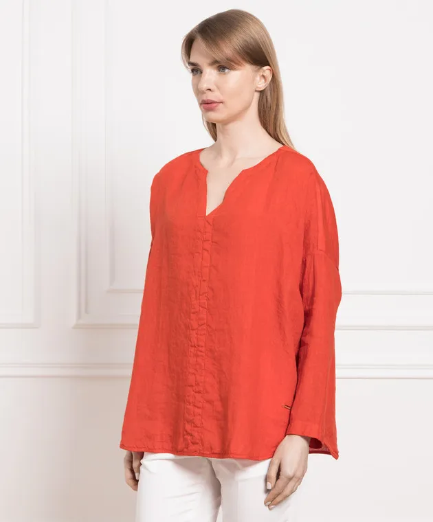 Enrico Mandelli Red linen blouse with logo