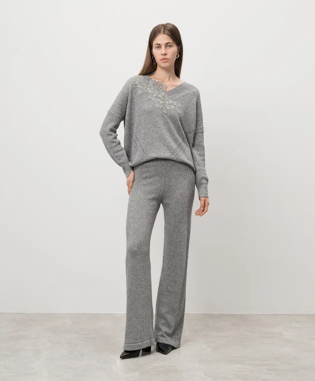 Ermanno Scervino Gray wool and cashmere flared pants