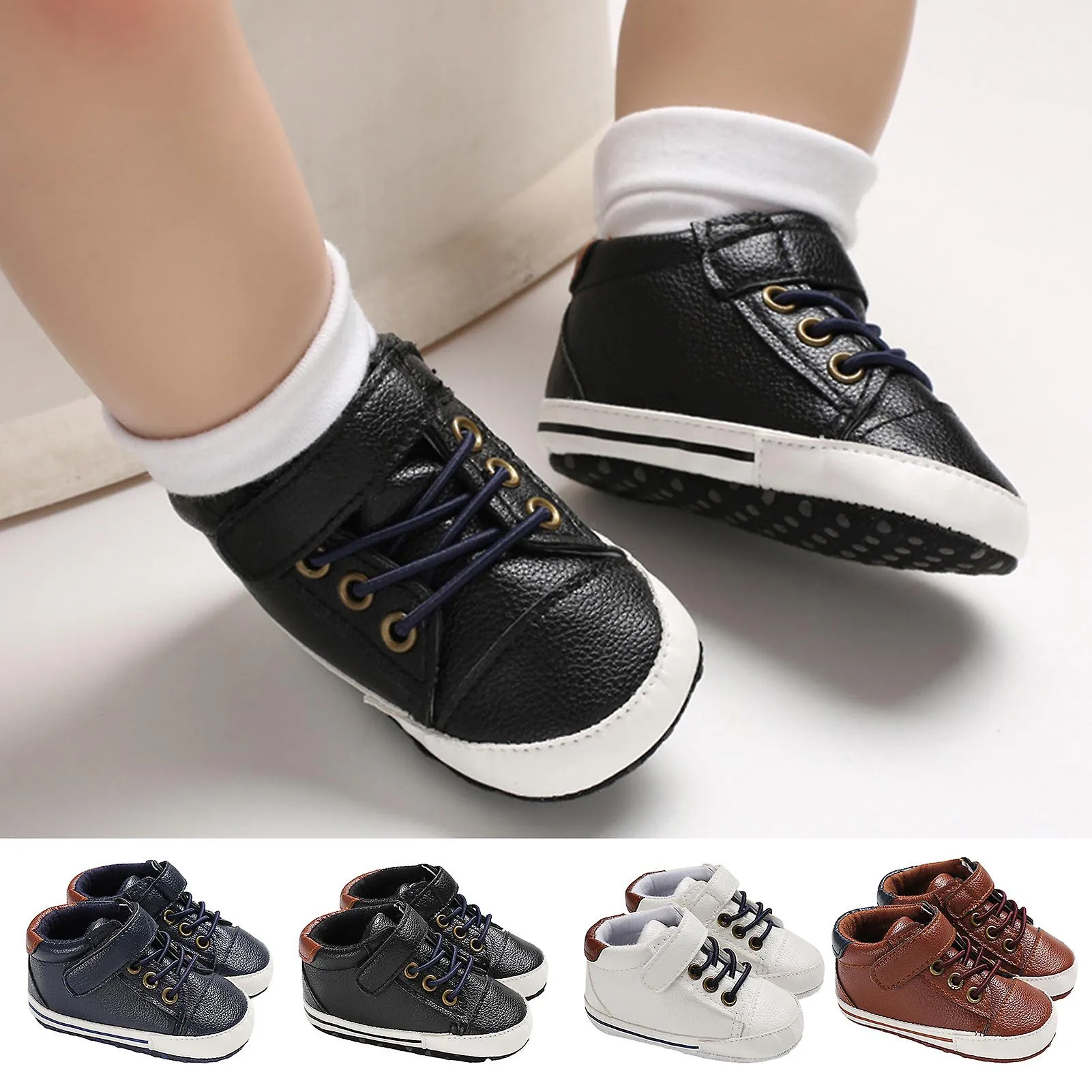Fianao 1 Pair Toddler Shoes Fastener Tape Faux Leather All Match Shoelaces Shoes for Learning Walking