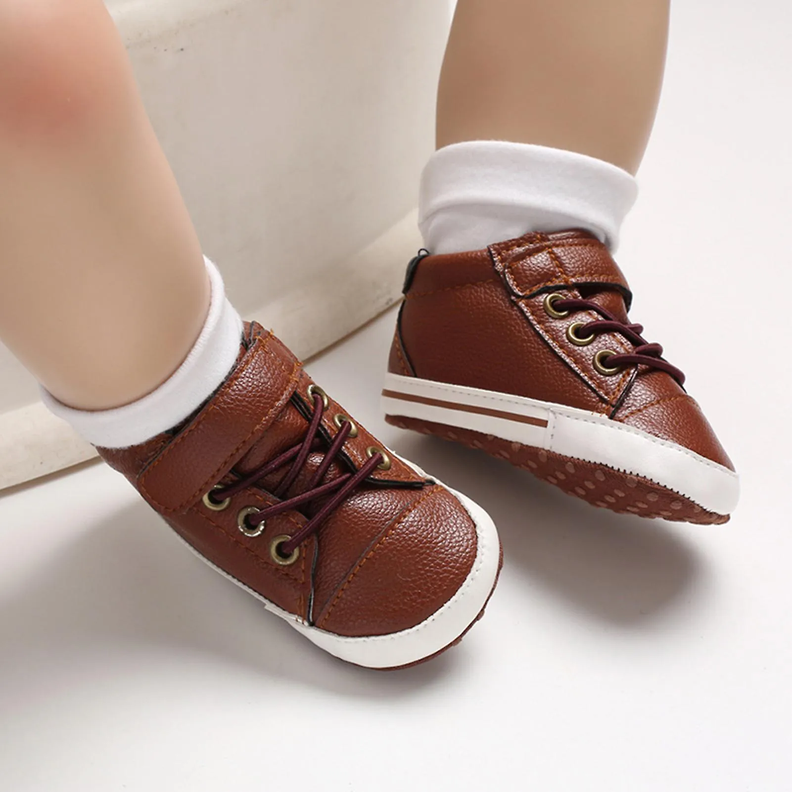Fianao 1 Pair Toddler Shoes Fastener Tape Faux Leather All Match Shoelaces Shoes for Learning Walking