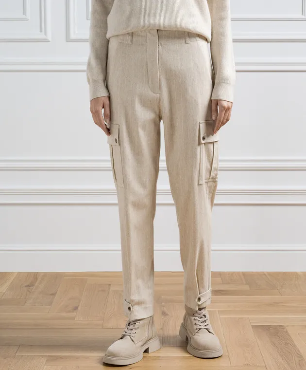 Kiton Beige striped cargo pants