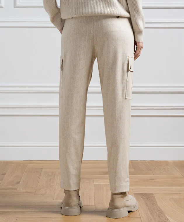 Kiton Beige striped cargo pants