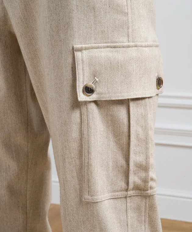 Kiton Beige striped cargo pants