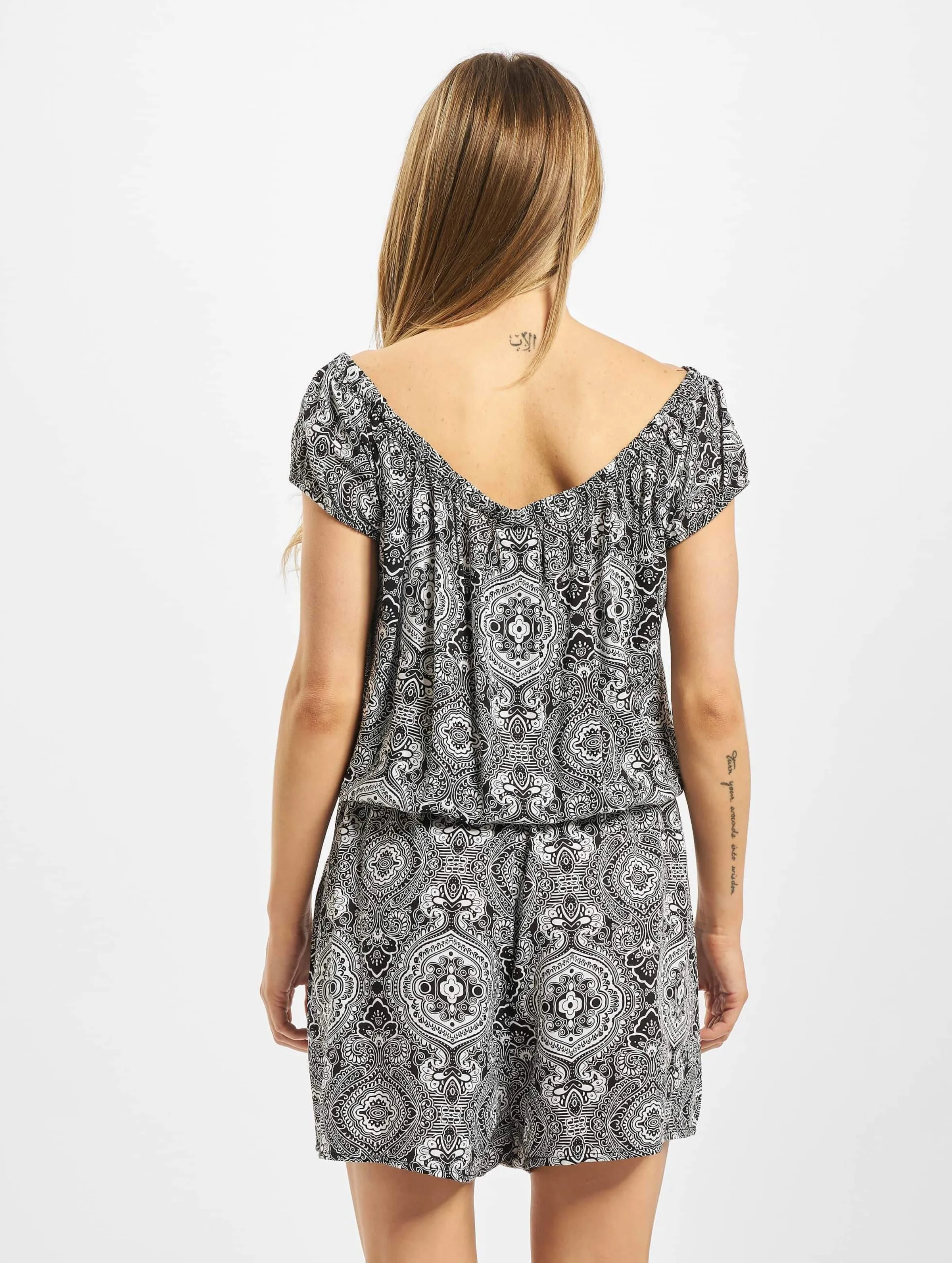 Ladies AOP Off Shoulder Short Jumpsuit