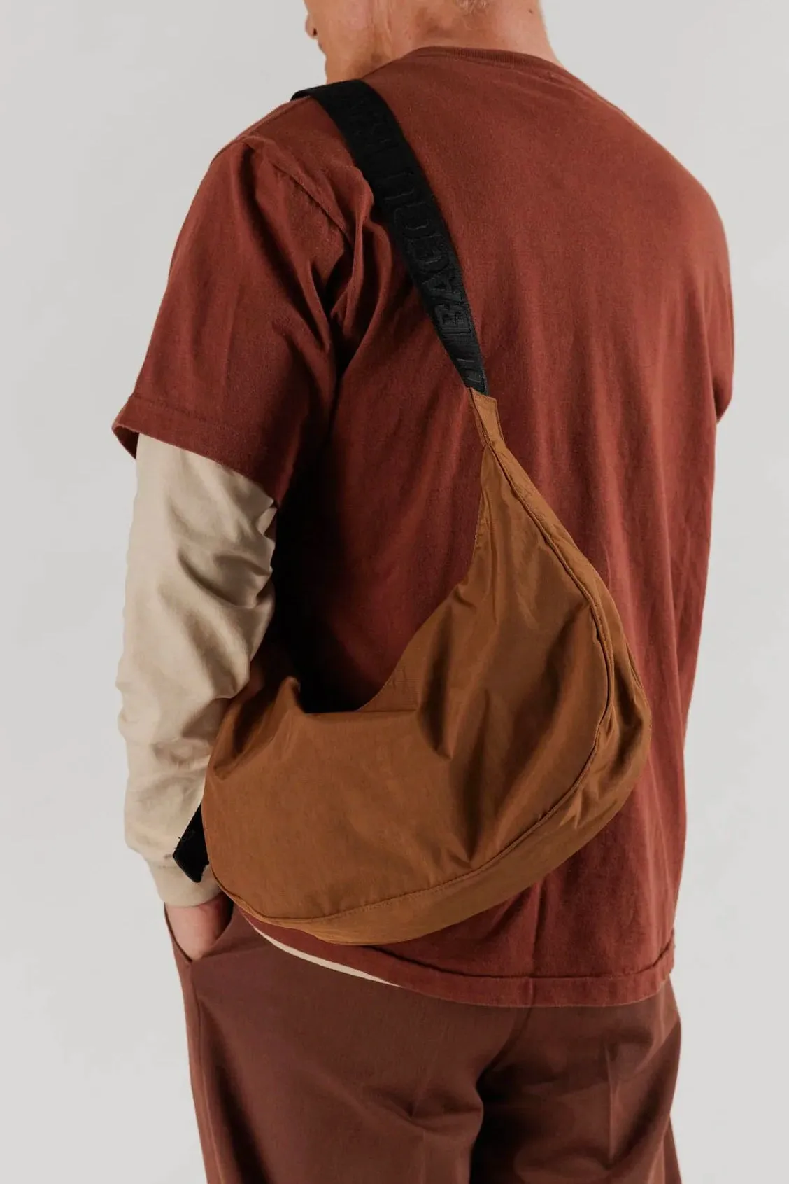 Medium Nylon Crescent Bag in Brown