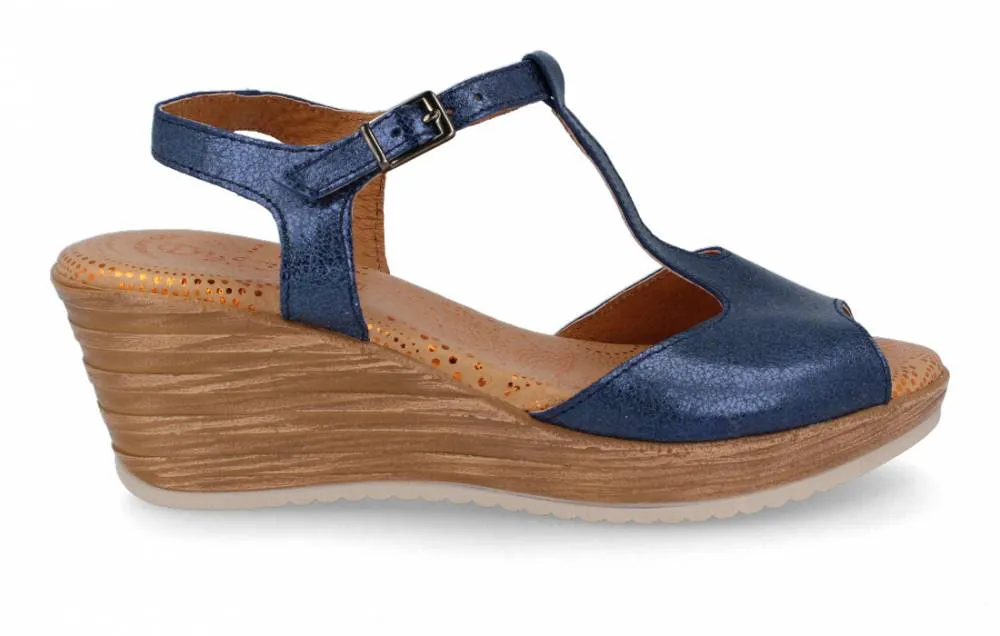 MIBA  SANDALIA CUñA METALIZADA AZUL