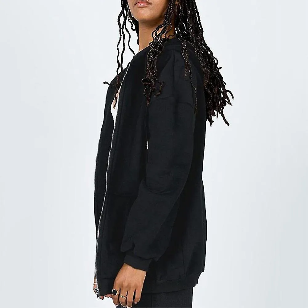 Mujeres Casual Chaqueta con capucha suelta Manga larga Suelta Cremallera completa Sudaderas con cordón Abrigo
