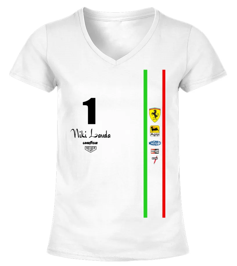 Niki Lauda Ferarri F1 1976 1975 Essential Camiseta cuello pico Mujer