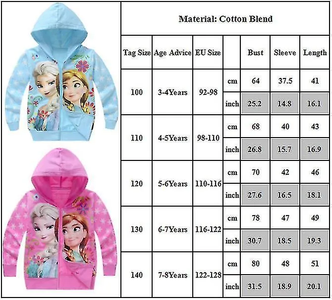 Niños Niños Niñas Disney Frozen Print Manga larga Sudaderas con capucha Chaqueta Suelto Casual Zipper Hooded Coat Outerwear