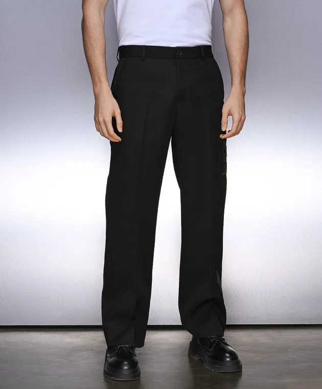 OFFWHITE BLACK PANTS MADE OF WOOL WITH APPLIQUéS
