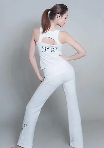 OM SHANTI YOGA PANTS FOR WOMEN  WHITE/BLUE