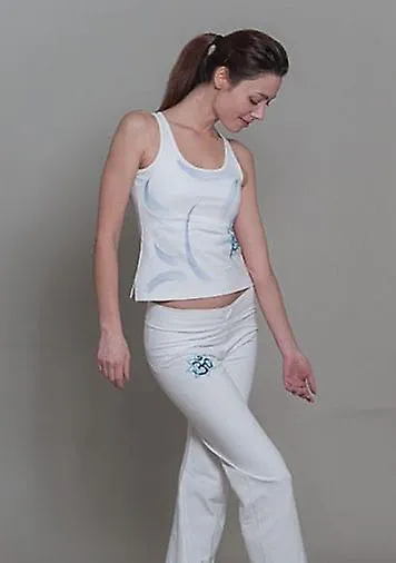 OM SHANTI YOGA PANTS FOR WOMEN  WHITE/BLUE