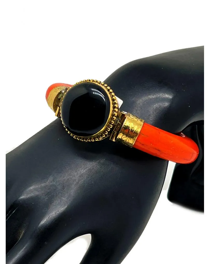ORIGINALES PULSERAS NARANJAS DE HUESO CON PIEDRA NEGRA