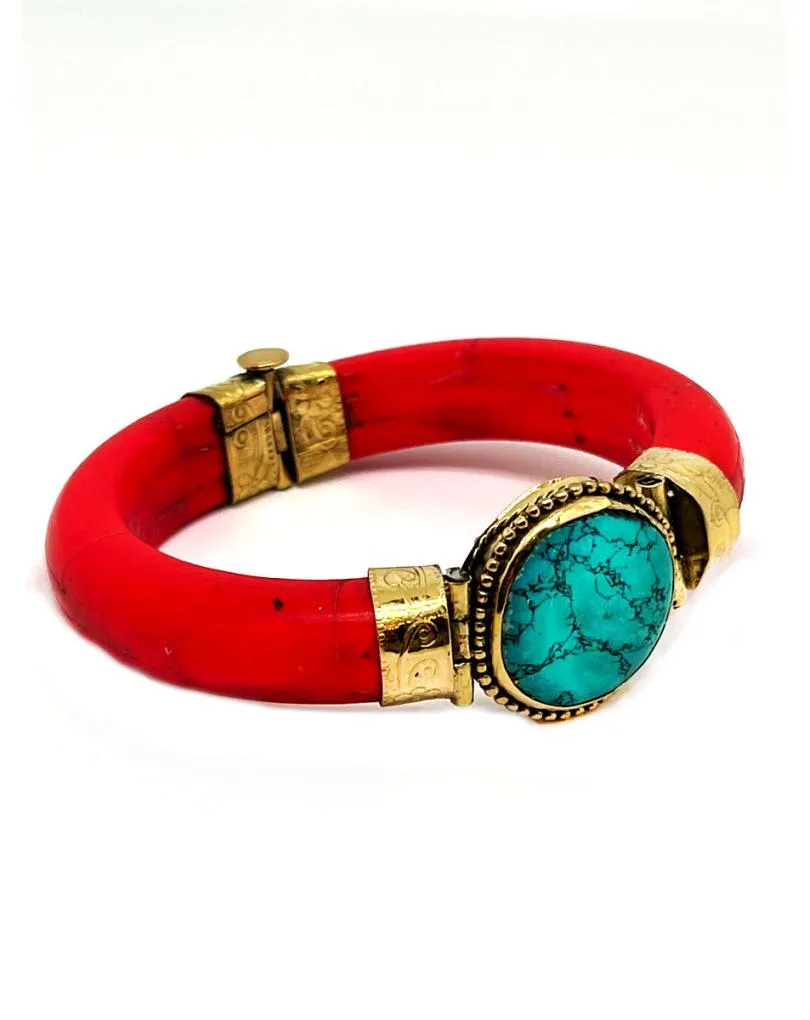 ORIGINALES PULSERAS ROJAS DE HUESO CON PIEDRA TURQUESA