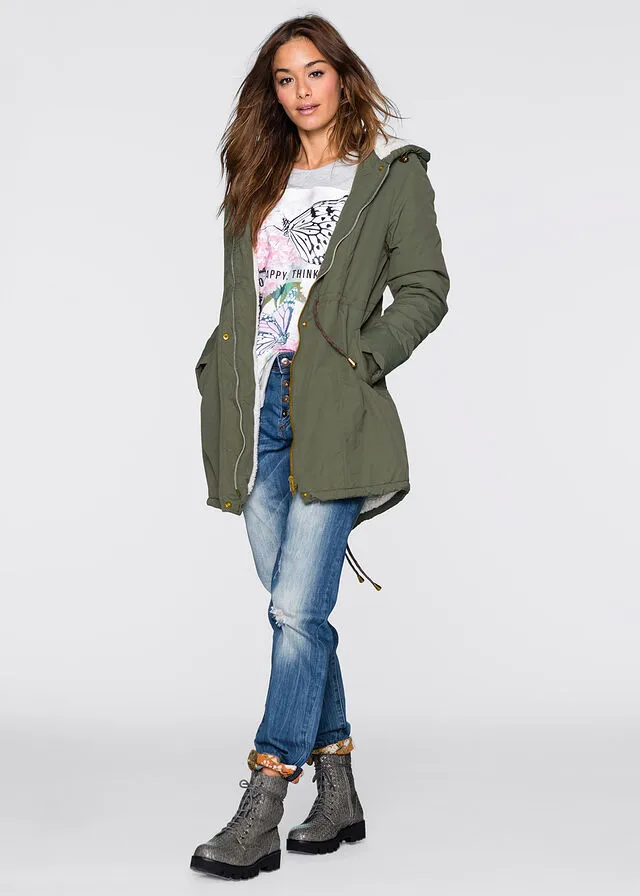 Parka con forro polar Verde oliva