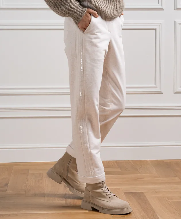 Peserico Beige pants with sequins