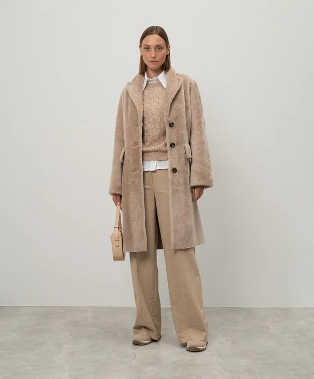 Peserico Beige pants with wool with monil chain