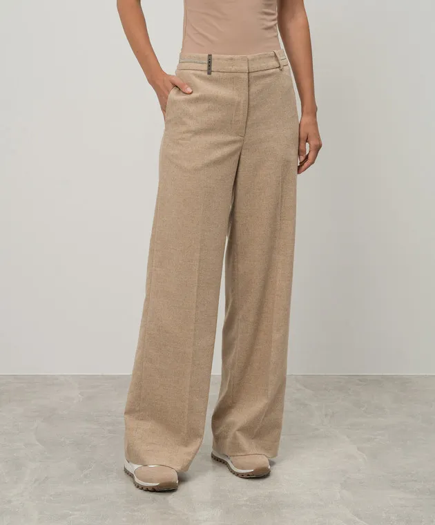 Peserico Beige pants with wool with monil chain