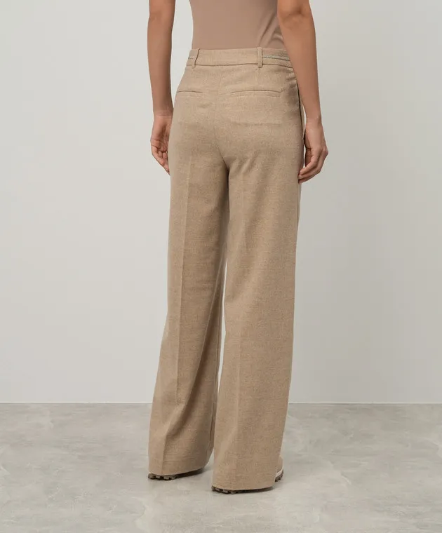 Peserico Beige pants with wool with monil chain
