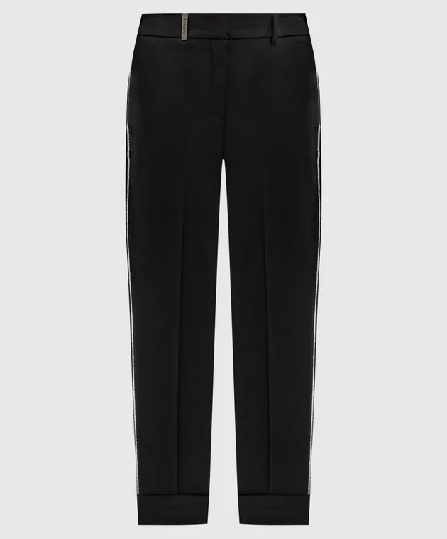 Peserico Black wool pants with monil chain