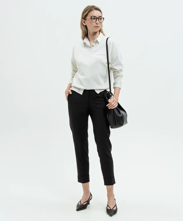 Peserico Black wool pants with monil chain