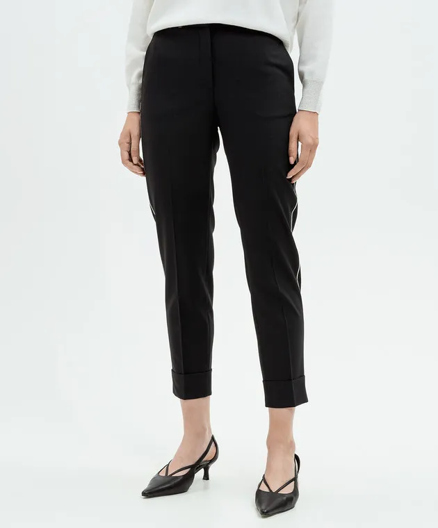 Peserico Black wool pants with monil chain