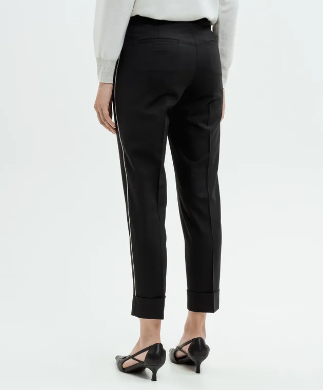 Peserico Black wool pants with monil chain