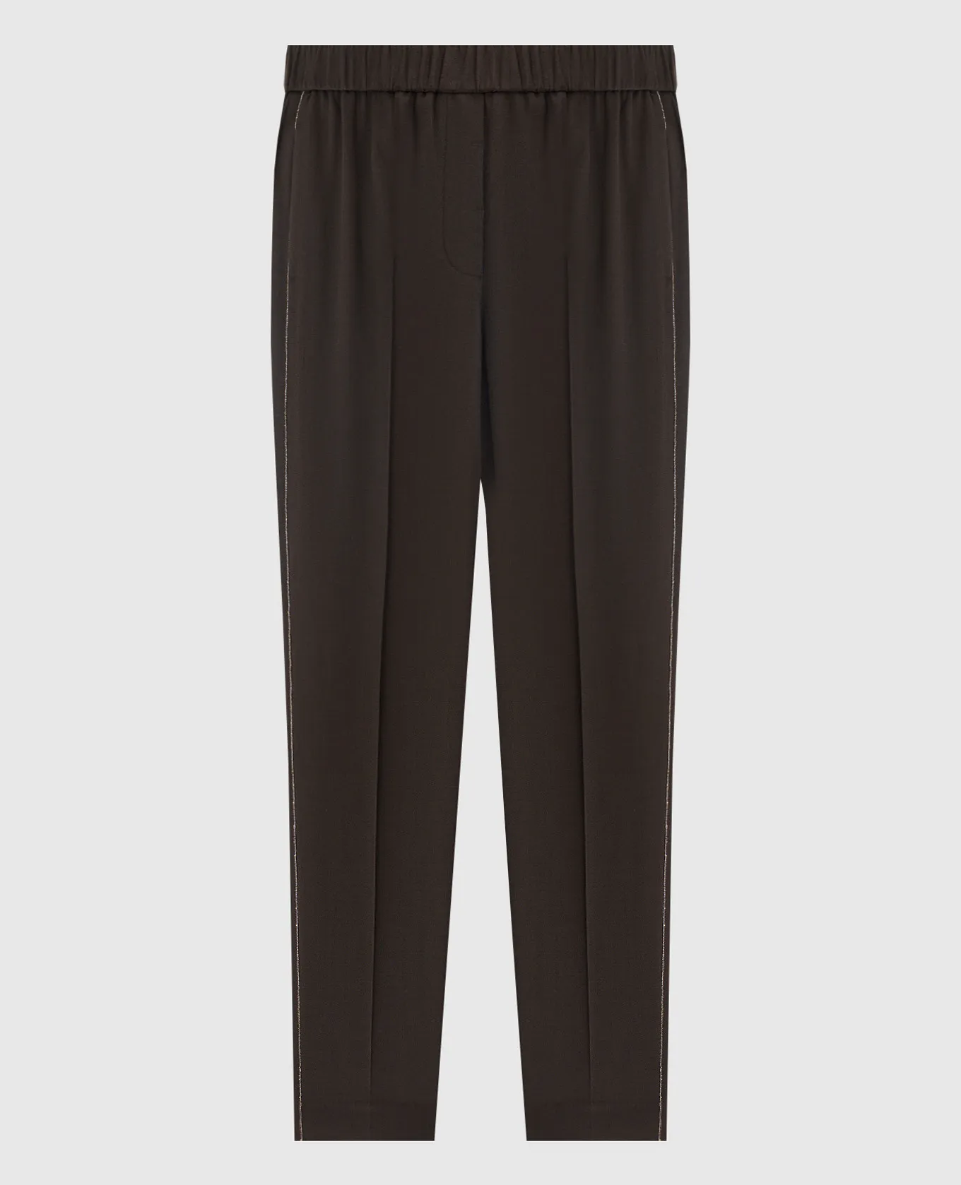 Peserico Brown wool pants with monil chain
