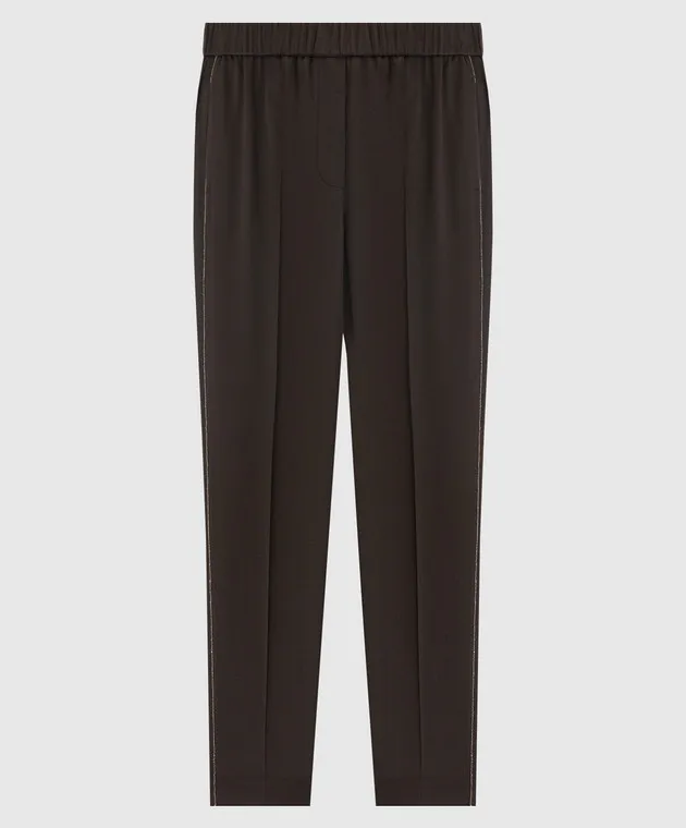 Peserico Brown wool pants with monil chain